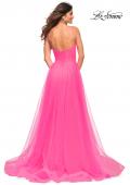 Picture of: Neon Pink Tulle A-line Prom Dress with Corset Sheer Bodice in Neon Pink, Back Picture