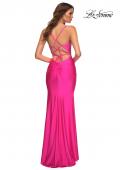 Picture of: Neon Jersey Dress with Rhinestone Beaded Top and V Neck in Pink, Style: 30601, Back Picture