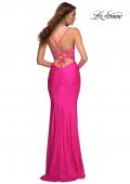 Picture of: Neon Prom Dress with Beautiful Lace Bodice and Jersey Skirt in Pink, Style: 30606, Back Picture
