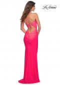 Picture of: Neon Stunning Luxe Jersey Dress with Deep V Neckline in Neon Pink, Back Picture