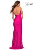 Picture of: Jeweled Rhinestone Strap Long Prom Dress in Neon in Neon Pink, Back Picture