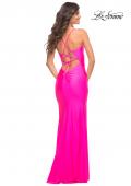 Picture of: Neon Prom Dress with Cut Outs at Hip and High Slit in Pink, Style: 30667, Back Picture