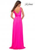 Picture of: Empire Waist Gown with Deep V Neckline in Neon in Neon Pink, Style: 30669, Back Picture