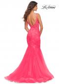 Picture of: Tulle and Lace Mermaid Gown in Neon Pink in Neon Pink, Back Picture