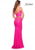 Picture of: Neon Two Piece Jersey Long Prom Dress in Neon Pink, Style: 30678, Back Picture