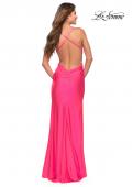 Picture of: Neon Pink Ruched Long Gown with Criss-Cross Style Bodice, Style: 30689, Back Picture