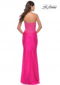 Picture of: Stunning Strapless Jeweled Lace and Jersey Dress in Neon Pink, Style: 30696, Back Picture