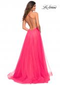 Picture of: Neon Tulle Ballgown with Jeweled Top and Pockets in Neon Pink, Back Picture