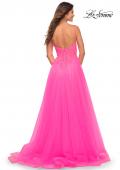 Picture of: Neon Pink Tulle and Lace Ballgown with Illusion Bodice in Neon Pink, Back Picture