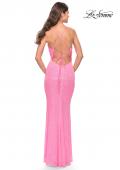 Picture of: Sequin Stretch Long Prom Dress with Banded Waist in Neon in Neon Pink, Style: 31137, Back Picture