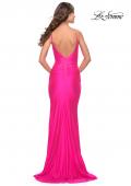 Picture of: Jersey Dress with Criss Cross Bodice and Jeweled Straps in Neon in Neon Pink, Style: 31222, Back Picture