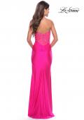 Picture of: Long Dress with Jersey Skirt and Lace Illusion Bodice in Neon in Neon Pink, Style: 31411, Back Picture