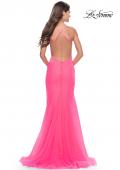 Picture of: Rhinestone Fully Embellished Prom Dress with Sheer Bodice in Neon in Neon Pink, Style: 31419, Back Picture