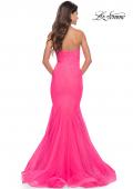 Picture of: Rhinestone Fully Embellished Prom Dress with Sheer Bodice in Neon in Neon Pink, Style: 31421, Back Picture
