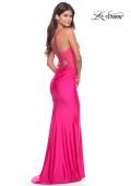 Picture of: Rhinestone Prom Dress with Lace Applique Side Panels in Neon in Neon Pink, Style: 31436, Back Picture