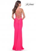 Picture of: Cut Out Long Soft Jersey Dress with Criss Cross Bodice in Neon in Neon Pink, Style: 31442, Back Picture