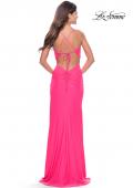 Picture of: Soft Jersey Dress with Knot Detail on Bust and Hip in Neon in Neon Pink, Style: 31446, Back Picture