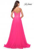 Picture of: A-line Gown with Sheer Floral Embellished Bodice in Neon Pink in Neon Pink, Style: 31506, Back Picture