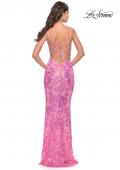 Picture of: Print Sequin Gown with Square Neckline in Neon Pink, Style: 31521, Back Picture