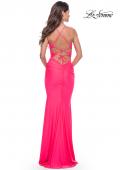 Picture of: Long Prom Dress with Front Cut Out and Twist Detail in Neon Pink, Style: 31539, Back Picture