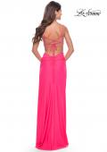 Picture of: Cut Out Prom Dress with Rhinestone Top in Neon Pink, Style: 31571, Back Picture