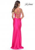 Picture of: Knot Detail Jersey Dress with Cut Out in Neon Pink, Style: 31575, Back Picture