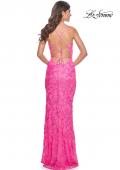 Picture of: Neon Print Sequin Long Prom Dress with Lace Up Back in Neon Pink, Style: 32332, Back Picture