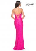 Picture of: Neon Rhinestone Embellished Jersey Dress with Strapless Sweetheart Top in Neon Pink, Style: 32436, Back Picture