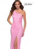 Picture of: Neon Pink One Shoulder Sequin Dress with Open Back in Neon Pink, Style 29654, Detail Picture 1