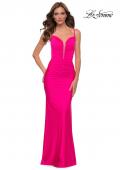 Picture of: Neon Pink Fitted Gown with Deep V anc Ruching in Neon Pink, Style 29966, Detail Picture 1