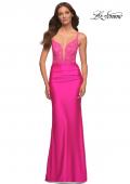 Picture of: Neon Prom Dress with Beautiful Lace Bodice and Jersey Skirt in Pink, Style: 30606, Detail Picture 1