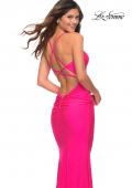 Picture of: Sparkle Rhinestone Long Jersey Prom Dress in Neon Pink in Neon Pink, Detail Picture 1
