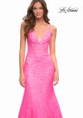 Picture of: Neon Pink Mermaid Lace Prom Dress with Sheer Jeweled Bodice in Pink, Style: 30663, Detail Picture 1