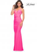 Picture of: Neon Pink Prom Dress with Cut Outs and Tie Back in Pink, Style: 30672, Detail Picture 1