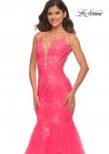 Picture of: Tulle and Lace Mermaid Gown in Neon Pink in Neon Pink, Detail Picture 1