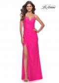 Picture of: Neon Pink Jersey Gown with Wrap Style Front and Rhinestones in Neon Pink, Style: 30683, Detail Picture 1
