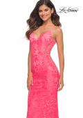 Picture of: Lace Prom Dress with Illusion Embellished Sides in Neon Colors in Neon Pink, Detail Picture 1