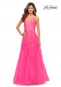 Picture of: Gorgeous Lace and Tulle Ball Gown with High Slit in Neon Pink in Neon Pink, Style: 30693, Detail Picture 1