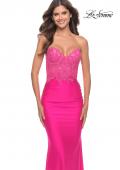 Picture of: Stunning Strapless Jeweled Lace and Jersey Dress in Neon Pink, Style: 30696, Detail Picture 1
