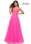 Picture of: Neon Pink Tulle and Lace Ballgown with Illusion Bodice in Neon Pink, Detail Picture 1