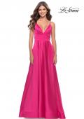 Picture of: A-Line Satin Gown with Ruched Bodice and V Neck in Neon in Neon Pink, Style: 31121, Detail Picture 1