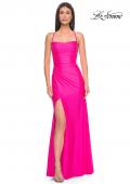Picture of: Jersey Dress with Square Neckline and Ruching in Neon Pink, Style: 31129, Detail Picture 1