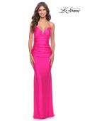 Picture of: Rhinestone Ruched Jersey Prom Dress with Lace Up Back in Bright Colors in Neon Pink, Style: 31237, Detail Picture 1