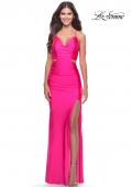 Picture of: Neon Prom Dress with Side Cutouts and Open Tie Back in Neon Pink, Style: 31400, Detail Picture 1