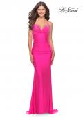 Picture of: Embellished Rhinestone Jersey Long Dress with Lace Up Back in Neon in Neon Pink, Style: 31401, Detail Picture 1