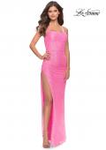 Picture of: Ruched Sequin Prom Dress with High Side Slit in Neon Pink, Style: 31405, Detail Picture 1
