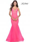 Picture of: Mermaid Rhinestone Tulle Gown with Open Back in Neon in Neon Pink, Style: 31407, Detail Picture 1