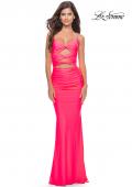 Picture of: Twist Front Cut Out Jersey Prom Dress in Bright Colors in Neon Pink, Style: 31435, Detail Picture 1