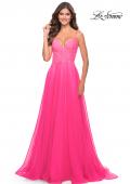 Picture of: A-line Gown with Sheer Floral Embellished Bodice in Neon Pink in Neon Pink, Style: 31506, Detail Picture 1