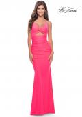 Picture of: Long Prom Dress with Front Cut Out and Twist Detail in Neon Pink, Style: 31539, Detail Picture 1